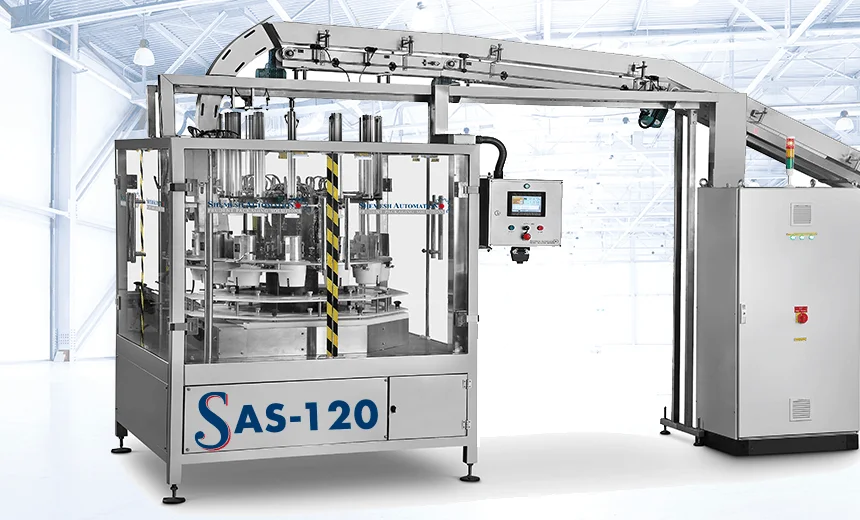 SAS120 Chargeur de bidons de lingettes rondes - emballage de lingettes humides - Shemesh Automation